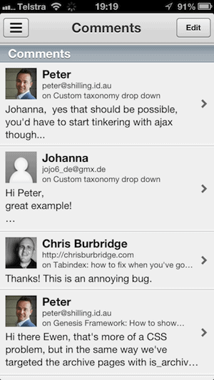 WordPress mobile comments