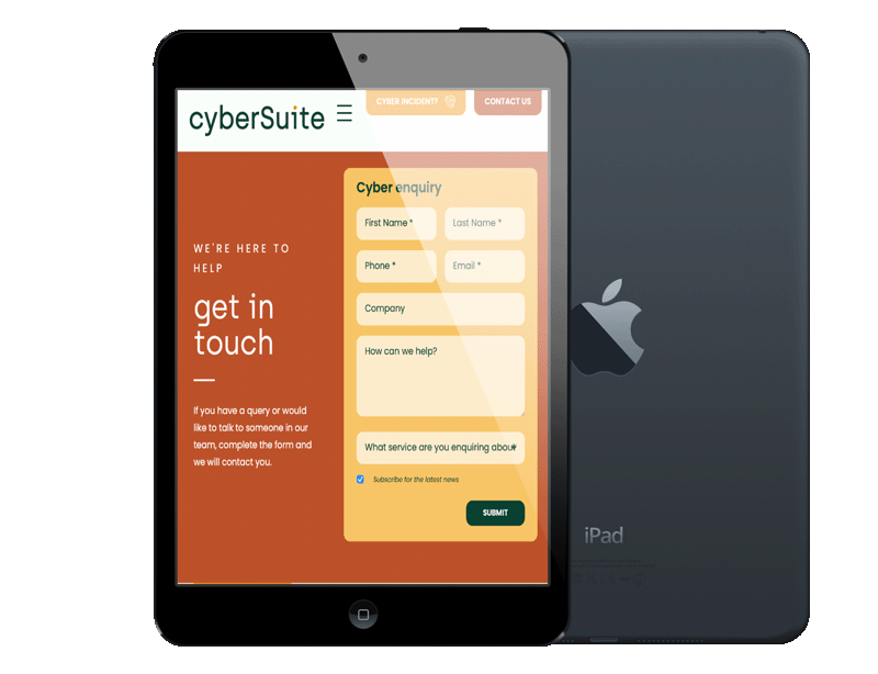 CyberSuite WordPress site displayed on an iPad